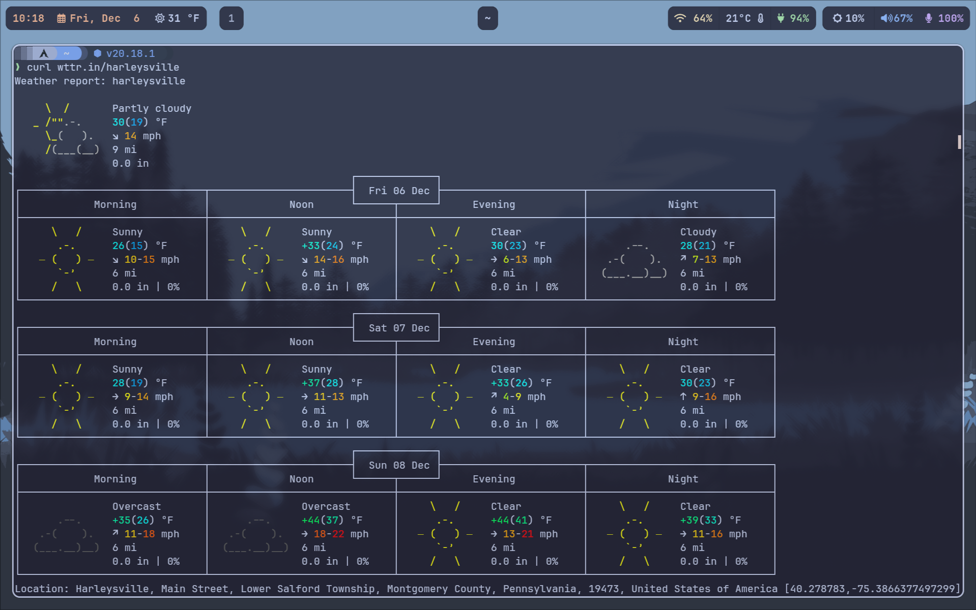 Example of my local weather using Wttr